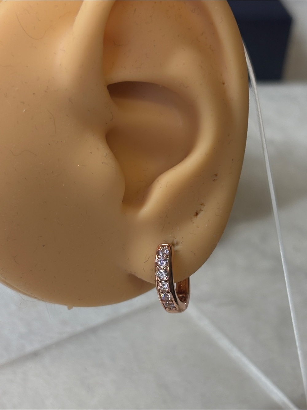 AAA CZ Channel Set Huggies Earrings 18k Rose Gold Filled - Picture 3 of 4